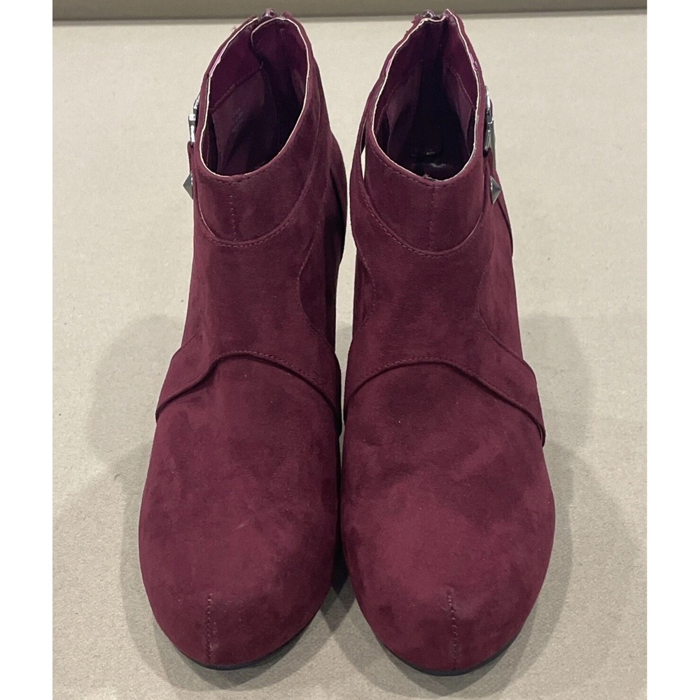 G By Guess Platform Red Wine Color Suede Ankle High Heel Boots Women's Size 10